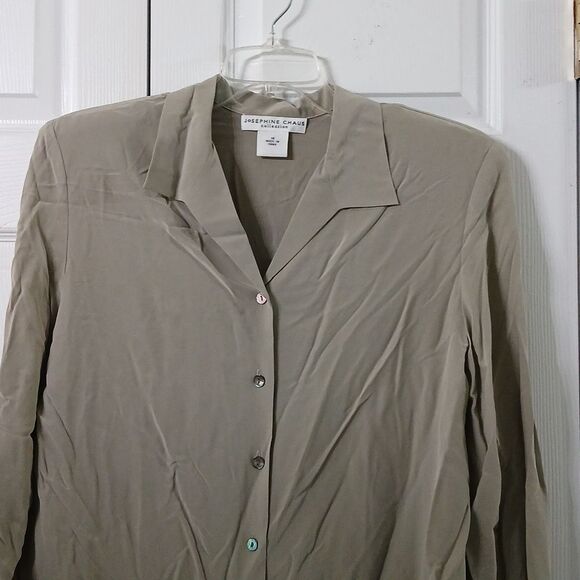 Josephine Chaus Collection vintage  sage 100% silk button down blouse  Sz 16 NWT - Picture 3 of 10